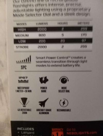 Nebo Davinci 2000 rechargeable flashlight - Thumbnail 4