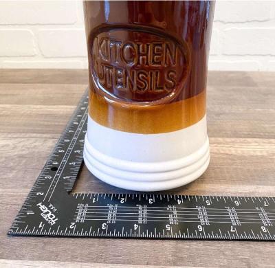 Vintage Kitchen Utensil Holder 70s Retro Kitchen Brown Ivory - Thumbnail 3