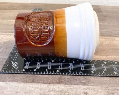 Vintage Kitchen Utensil Holder 70s Retro Kitchen Brown Ivory - Thumbnail 2