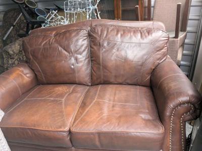 Brown Leather Loveseat - Thumbnail 2