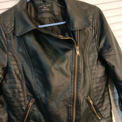 Love Tree Black Leather Jacket for Women Size S - Thumbnail 2