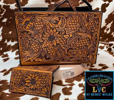 Genuine Hand Tooled Leather Tote with Matching Wallet - Angleton, Texas