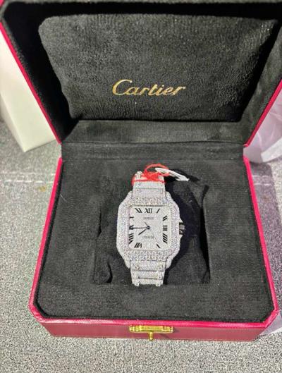 Cartier Diamond Santos Fashion Wrist Watch VVS Quality With - Thumbnail 3