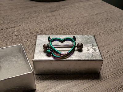 Ox Devil Hearts Nipple Ring Piercing Barbell set - Thumbnail 5