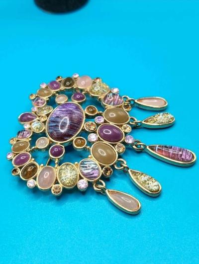 Vintage Heidi Daus Multi Cabochon Beaded Brooch Unsigned - Thumbnail 2