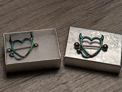 Ox Devil Hearts Nipple Ring Piercing Barbell set - Thumbnail 2