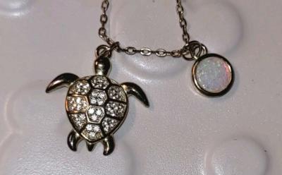 Sea Turtle pendant with CZ and circular opal accents - Thumbnail 4