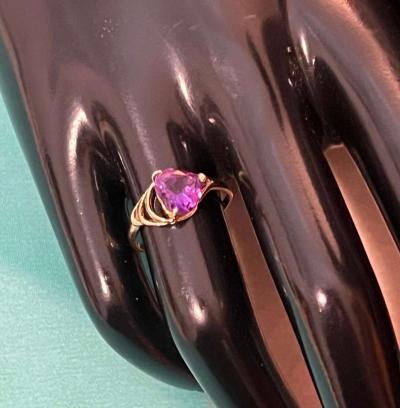 14K Gold Amethyst Heart Ring - Thumbnail 4