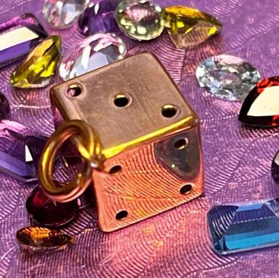 18K Gold 10mm Dice Pendant - Thumbnail 2