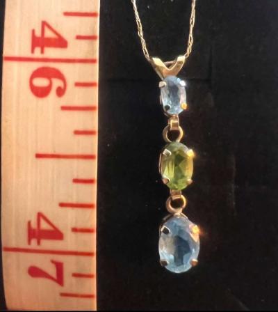 10K Gold Blue Topaz Pendant Necklace - Thumbnail 4