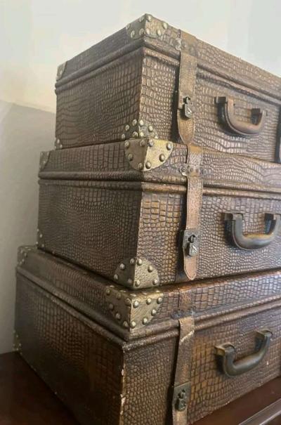 3pc Faux Alligator Nesting luggage - Thumbnail 3
