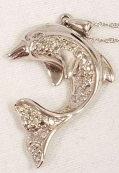 10K White Gold Diamond Dolphin Necklace - Thumbnail 2
