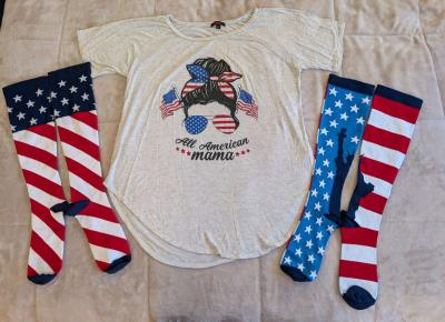 All American Mama tshirt with 2 pairs Tall American socks - Thumbnail 2