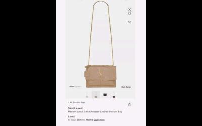 YSL Dark  Beige Medium Sunset CrocEmbossed Leather Shoulder - Thumbnail 6