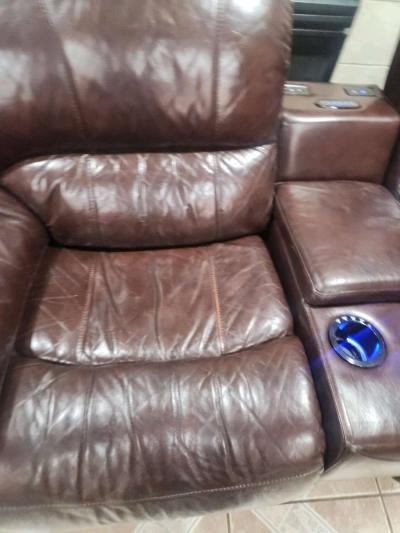 Brown leather electric recliner loveseat - Thumbnail 4