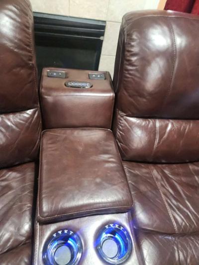 Brown leather electric recliner loveseat - Thumbnail 3