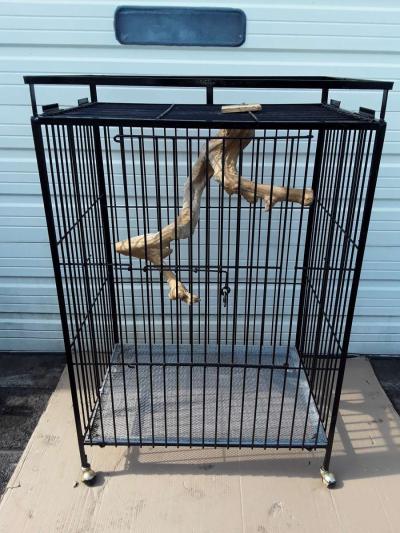 Large Black Bird Cage with Large Perch on Wheels Brand New - Thumbnail 2