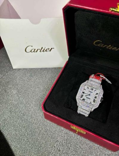 Cartier Diamond Santos Fashion Wrist Watch VVS Quality With - Thumbnail 4