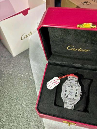Cartier Diamond Santos Fashion Wrist Watch VVS Quality With - Thumbnail 2