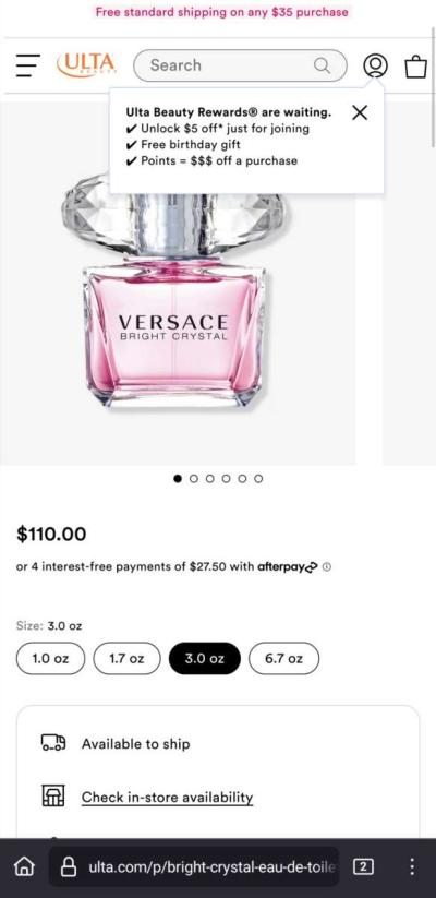 half a Large bottle Of Versace Bright Crystal Perfume - Thumbnail 2