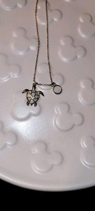 Sea Turtle pendant with CZ and circular opal accents - Thumbnail 2