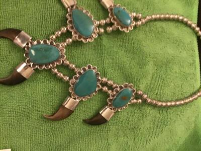 Navajo Native American sterling silver bear claw turquoise n - Thumbnail 2