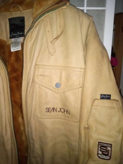 AUTHENTIC SEAN JOHN THICK LEATHER BROWN COAT JACKET SIZE L - Thumbnail 4