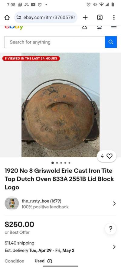 griswold tite top dutch oven 833 patent No 8 - Thumbnail 5