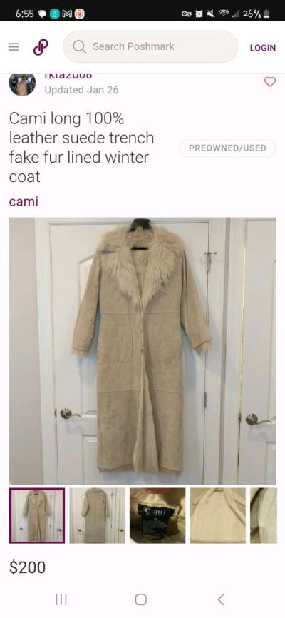 Long leather trench coat with faux fur - Thumbnail 2