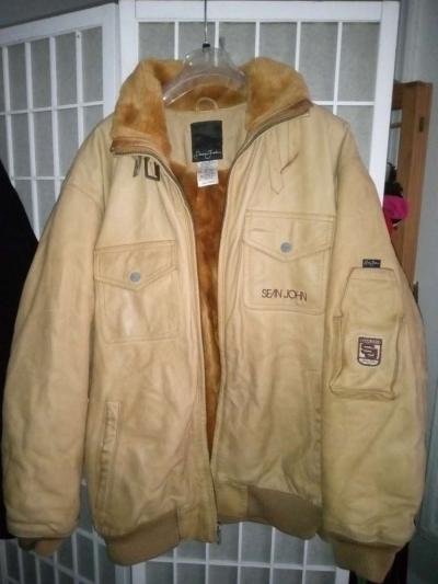 AUTHENTIC SEAN JOHN THICK LEATHER BROWN COAT JACKET SIZE L - Thumbnail 2