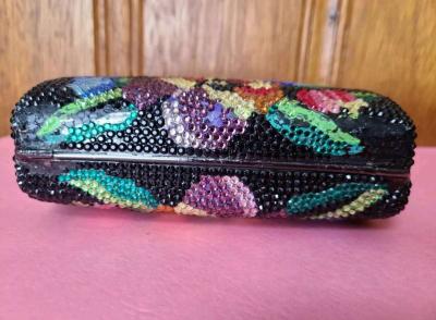 Multicolored Rhineston Flower Shape Clutch Bag Chain and Han - Thumbnail 4