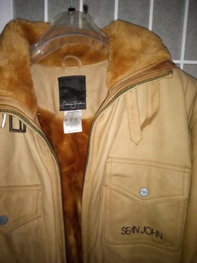 AUTHENTIC SEAN JOHN THICK LEATHER BROWN COAT JACKET SIZE L - Thumbnail 5