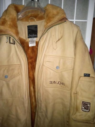 AUTHENTIC SEAN JOHN THICK LEATHER BROWN COAT JACKET SIZE L - Thumbnail 3