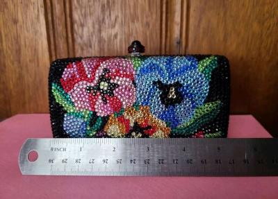 Multicolored Rhineston Flower Shape Clutch Bag Chain and Han - Thumbnail 3