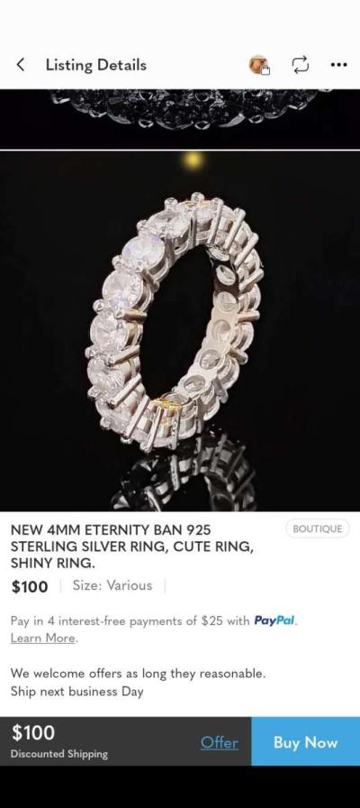 silver eternity diamond ring - Thumbnail 4