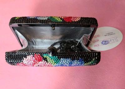 Multicolored Rhineston Flower Shape Clutch Bag Chain and Han - Thumbnail 6