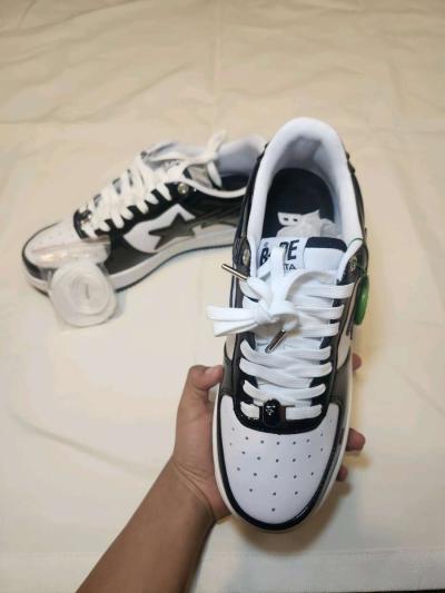 Man Bape Sta Patent Leather Black White Shoes - Thumbnail 2