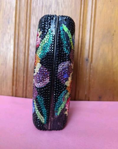 Multicolored Rhineston Flower Shape Clutch Bag Chain and Han - Thumbnail 5