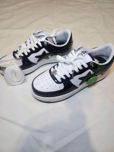 Man Bape Sta Patent Leather Black White Shoes - Thumbnail 3
