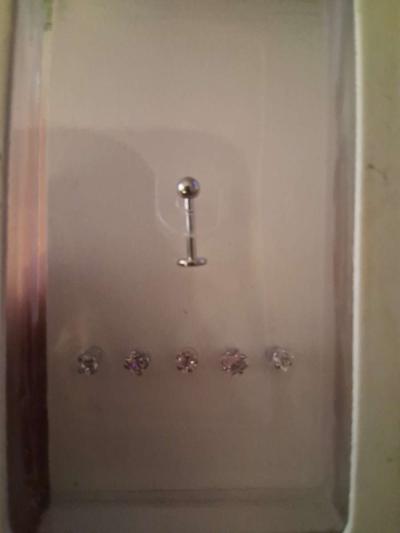 16g 8mm Length straight bar 6 different jewels and 1 ball - Thumbnail 3