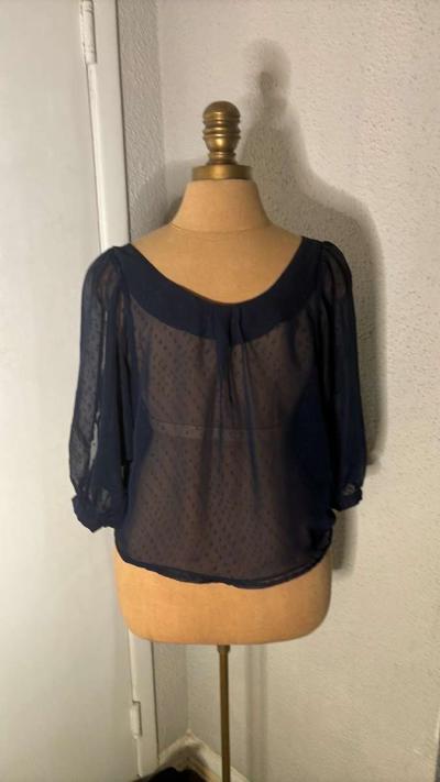 Xhilaration Sheer Navy Polka Dot Blouse Size S - Thumbnail 2