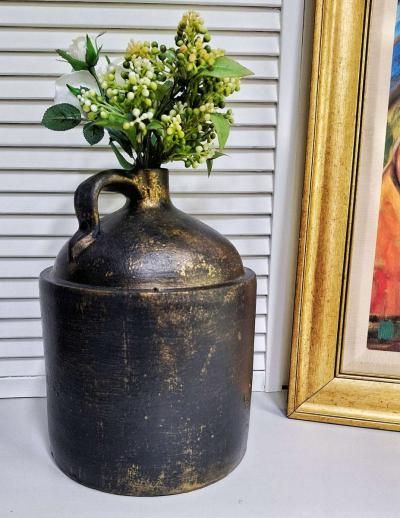 Large Vintage Black  Antique Gold Whiskey Jug - Thumbnail 4