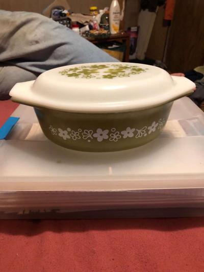 Pyrex 1 and half inch it is green with flowers on it - Thumbnail 2