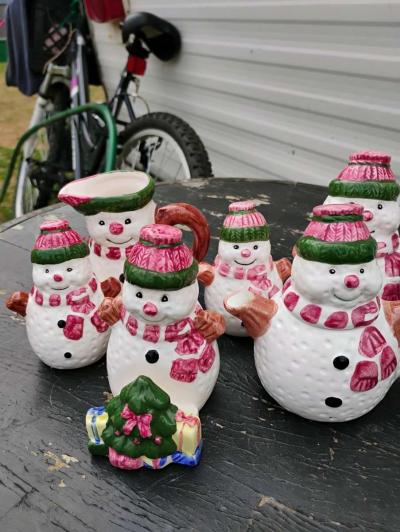 6 PC set Christmas snowmen for kitchen decor - Thumbnail 2