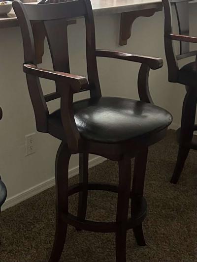 Set of 3 Wooden Bar Stools - Thumbnail 3