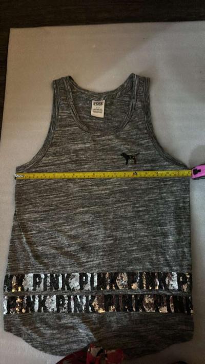 PINK Victorias Secret Bling Sequin Grey Tank Top Logo Womens - Thumbnail 4