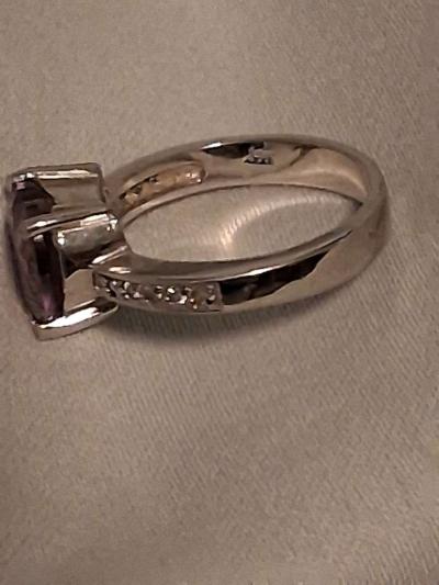 14k white gold diamond and amethyst ring - Thumbnail 5