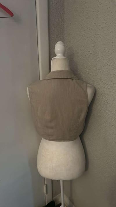 SHEIN  Lapel Collar Knot Front Crop Top Size L Linen Summer - Thumbnail 2