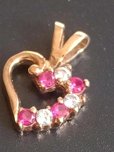 10k Yellow Gold  CZ Heart Pendant Charm - Thumbnail 6