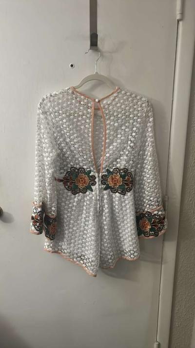 Luxxel White Embroidered Floral Romper with Bell Sleeves Siz - Thumbnail 2